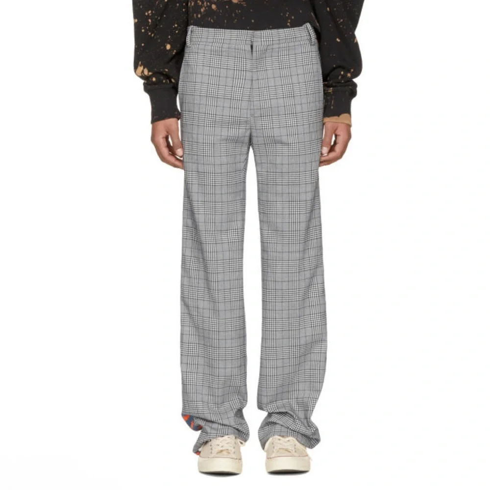 Fashion Connexion x Kappa Gray Plaid Wide-Leg Officer Pants Unisex - Picture 2 of 6